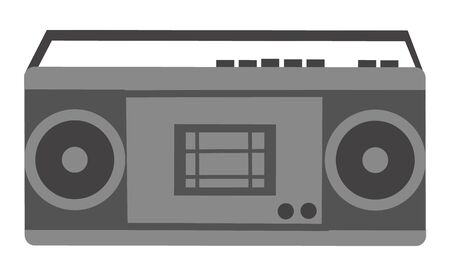 Radio equipment, sound technology, tape recorder in black color. Stereo or electronic logo, speaker with cassette player, entertainment element vectorのイラスト素材