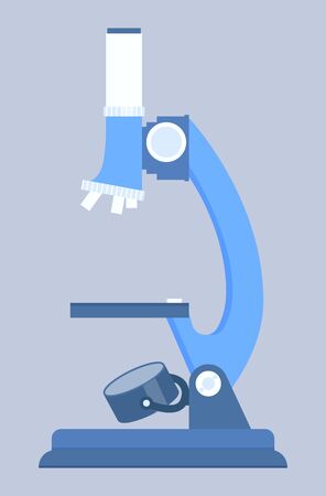 Side view of microscope, laboratory equipment with lens, analyzing micro objects. Science technology, medical test, microbiology instrument, lab vectorのイラスト素材