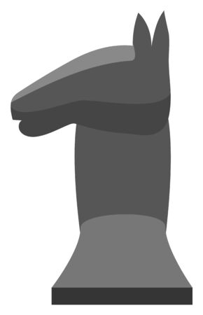 Knight piece in game of chess looks like horse. Each player starts with two knights, which placed between rooks and bishops. Object isolated on white background. Vector illustration in flat styleのイラスト素材