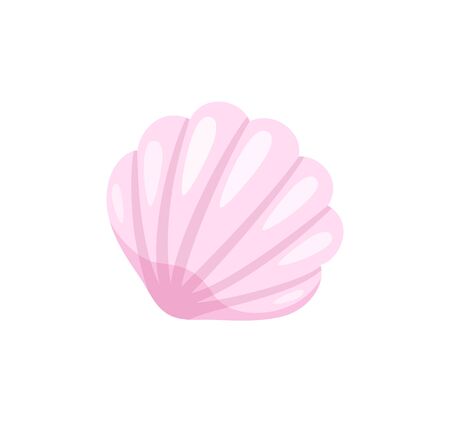 Seashell in closeup vector, isolated icon of flat style. Mollusk conch with wavy shell, cockleshell shellfish marine creature on beach, natural organismのイラスト素材