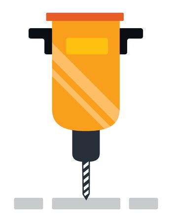 Concrete drilling machine in construction site, torque equipment. Machinery with handle, engineering and cutting object, workplace and hole vectorのイラスト素材