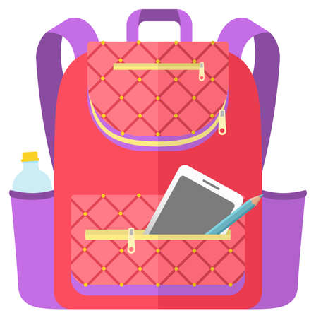 Colored school backpack. Education and study back to school, schoolbag luggage, rucksack vector...