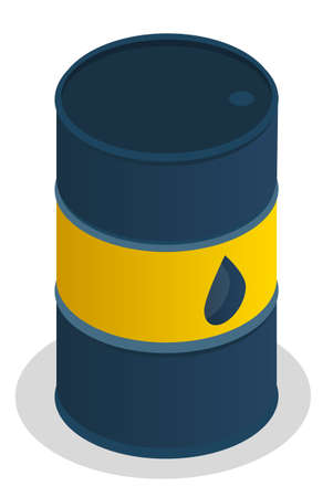 Vector illustration of dark blue metal oil barrel on white background. Barrel of gasoline vector. Liquid tank, special container for storing gasoline or diesel fuel. Equipment for chemical industryのイラスト素材