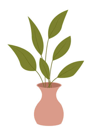 Pot with houseplant isolated at white background. Vector flowerpot of decorative green plant with long leaves in ceramic pot. Indoor plant concept of domestic greenery. Icon for home interior plantのイラスト素材