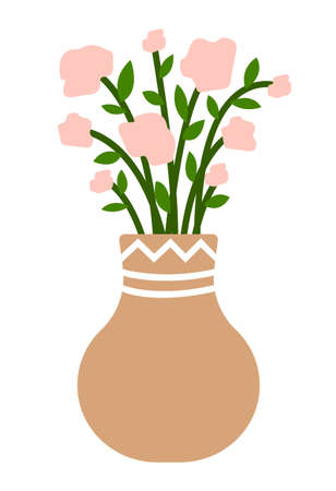 Pot with houseplant isolated at white background. Vector flowerpot of decorative green plant with short leaves in ceramic pot. Indoor plant concept of domestic greenery. Icon for home interior plantのイラスト素材