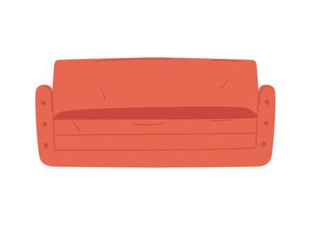 Home decoration vector, soft sofa of red color, isolated furniture flat style, contemporary design and texture, high quality fabric and comfort solutionのイラスト素材