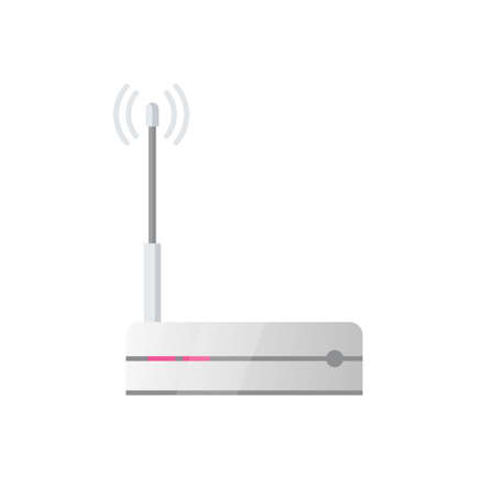 Router with antenna vector, modem for sharing connection, internet signal isolated icon in flat style. Modern object for comfortable browsing and workのイラスト素材