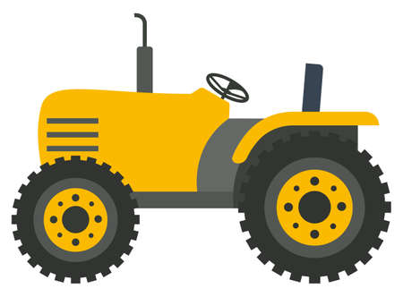 Cartoon bright yellow tractor combine harvester isolated on white. Agricultural machinery and...
