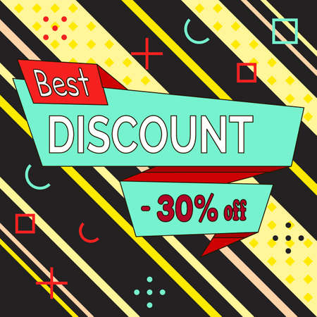 Trendy abstract geometric bubble hot sale. New arrival, big sale and special offer. Black friday up to. Big discount. Vivid banner retro poster design style. Vintage colors and shapes in memphis styleのイラスト素材