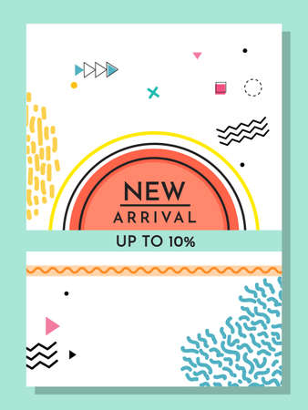 Trendy abstract geometric bubble hot sale. New arrival, big sale and special offer. Black friday up to. Big discount. Vivid banner retro poster design style. Vintage colors and shapes in memphis style