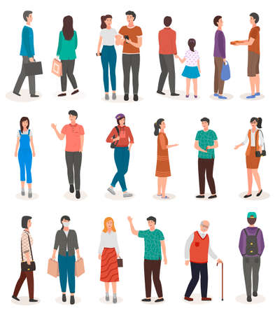 People in various lifestyles, businessman, woman, teenager, traveler, friends, sport woman, hip hop guy, senior man couple, parents with child, businesswoman. Character set with flat design styleのイラスト素材
