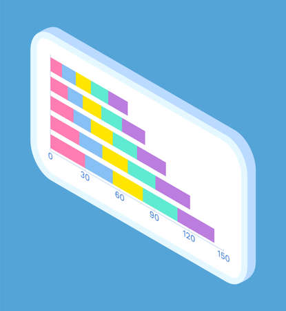 3d graphic at board. Isometric infographics. Financial strategy. Visual presentation. Analysis info business statistic. Digital marketing. Visualization of chart with different sizes flat styleのイラスト素材