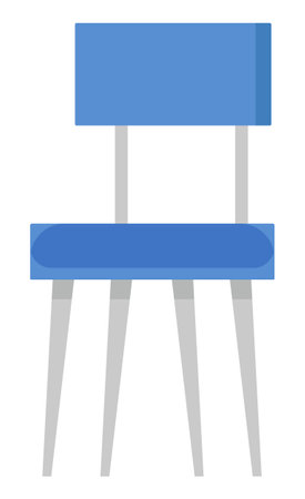 Chair furniture wooden equipment isolated on white. Business with China contemporary objects soft seat. Modern indoor sitting symbol in blue color. Creative idea with fashion nobody stool vectorのイラスト素材