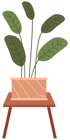 Pot with houseplant isolated at white background. Vector flowerpot of decorative green plant with long leaves in ceramic pot. Indoor plant concept of domestic greenery. Icon for home interior plantのイラスト素材