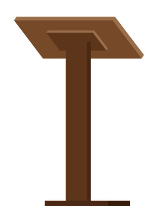 Wooden podium tribune stand rostrum. Pedestal flat vector illustration debate stage and conference speech tribune. Platform for lecture, business presentation stage isolated on white backgroundのイラスト素材