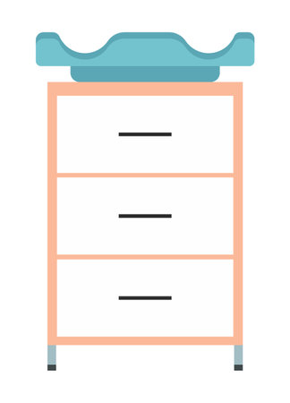 Baby changing table isolated on white background. Furniture for a medical office interior design. Wooden cabinet with drawers and place for the baby on top. Doctor s office interior elementのイラスト素材