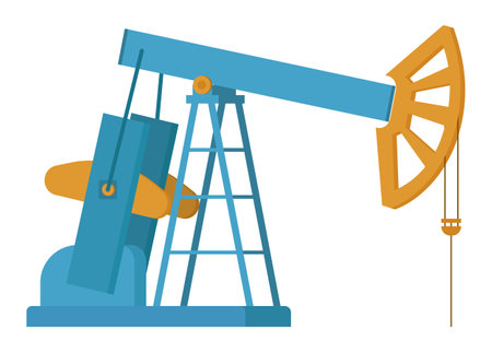 Oil industry equipment, Pumpjack and oil barrels, Overground drive for a reciprocating piston pump in an oil well. Working pumps and drilling rig, technilogical machine isolated on white backgroundのイラスト素材