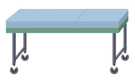 Medical couch vector illustration. Special bed on wheels for patients in hospital isolated on white background. Medical furniture element horizontal divan-bed. Physiological sofa for clinic clientsのイラスト素材