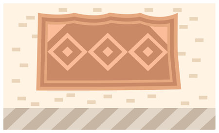 Abstract tribal print. Ethnic room decor. Fabric on the wall interior design flat vector illustration. Rhombuses and various geometric shapes on textile carpet. Interior element isolated on light wallのイラスト素材