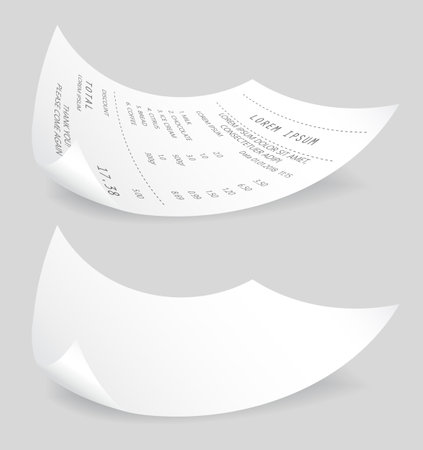Payment check 3d paper document. Buying financial invoice bill purchasing calculate pay vector isolated. Receipt the seller forms at online checkout for transfer to the buyer or client, paper pieceのイラスト素材