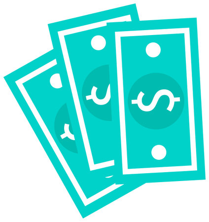 Dollar banknote for clip art. A bundle of money isolated on white background. Green banknotes with dollar symbols. Means to pay for purchases. Money, American currency flat vector illustrationのイラスト素材