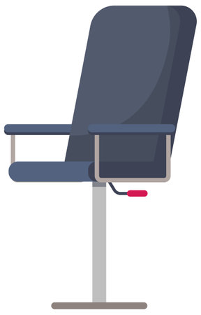 Office ergonomic black chair flat design. Vector icon comfortable fashionable chair on wheels isolated on white background. Furniture item for office interior boss cabinet. Object for sit with armrestsのイラスト素材
