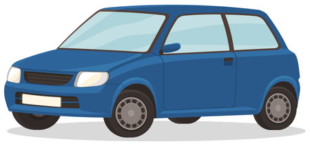 Blue car isolated on white background. Automobile front view flat style. Vehicle with tinted windows. Convenient mean of transportation, modern minicar. Auto sedan street transport family modelのイラスト素材