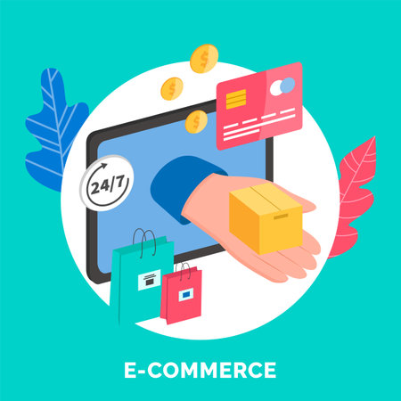 Internet app layout. Online shopping and business software. Convenience store on the Internet. Online shopping platform landing page template. Paid program for ordering purchases vector illustrationのイラスト素材