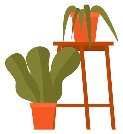 Potted evergreen house plants. Eco style illustration, modern and elegant home decor, vector flowers. Set of decorative indoor plants in different containers for interior decoration isolated on whiteのイラスト素材
