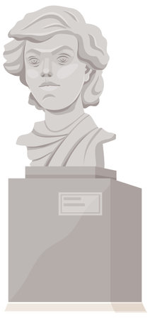 Concrete monument in the city park, bust isolated on white. Historical and cultural attraction. The head of a famous person, a writer or historical figure for the memory and honor of his achievementsのイラスト素材