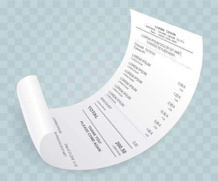 Payment check isometric 3d. Buying financial invoice bill purchasing calculate pay vector isolated. Receipt the seller forms at the online checkout for transfer to the buyer or client, paper pieceのイラスト素材