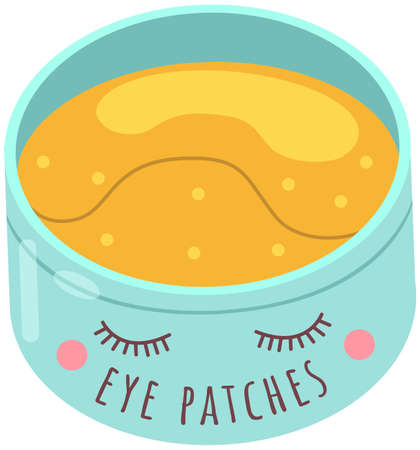 Hydro gel patches. Under eye skin care product. Yellow beauty pads in a cute cartoon plastic container. Transparent patch applicator. Skin rejuvenation and under-eye care product vector imageのイラスト素材