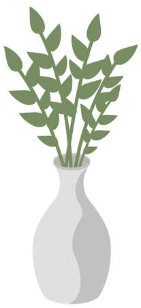 Pot with houseplant isolated at white background. Vector flowerpot of decorative green plant with long leaves in ceramic pot. Indoor plant concept of domestic greenery. Icon for home interior plantのイラスト素材