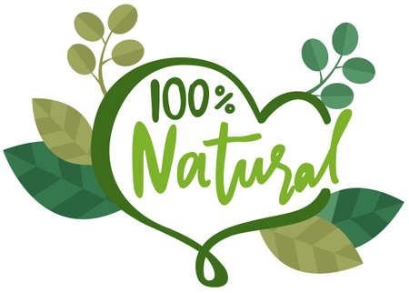 Love to organic food, dieting nutrition, natural lettering and heart isolated on white background. Logo appearance mockup for selling natural goods, environmentally friendly products, healthy foodのイラスト素材
