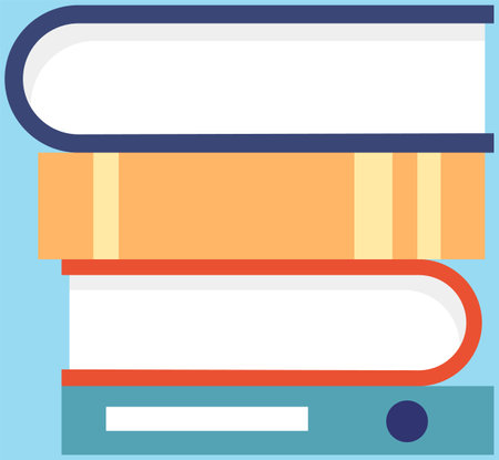 Set of colored books icons in flat design cartoon style. Horizontal stack of various textbooks lying one on top of other. Education infographic template design with books pile on white backgroundのイラスト素材