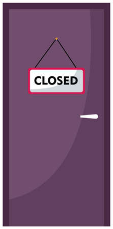 Closed door with a sign Closed for No Reason. Cartoon vector flat-style concept illustration. Business closure or end of the working day, problem, confusion, warning zone, entrance closedのイラスト素材