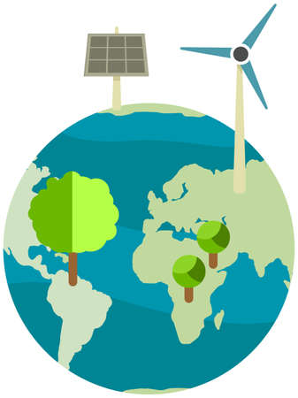 Production of eco friendly electricity with wind and solar power stations. Energy without harm to environment and nature. Caring for nature and preserving planet. Greening and saving earth conceptのイラスト素材