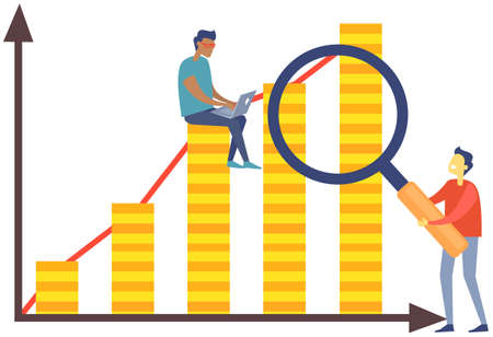 Concept of teamwork that leads company to success in business, people sit on growing diagramのイラスト素材