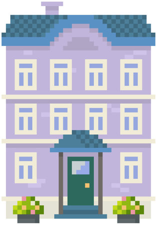 House isolated on white background. Apartment building with many windows for pixel game designのイラスト素材