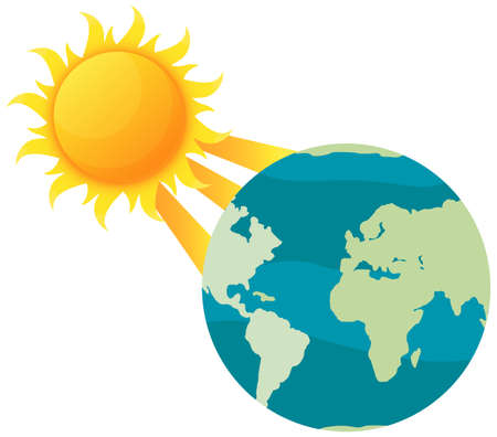 Sun shines rays on planet and heats it. Global warming and environmental problems conceptのイラスト素材