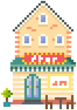 House isolated on white background. Apartment building with many windows for pixel game designのイラスト素材