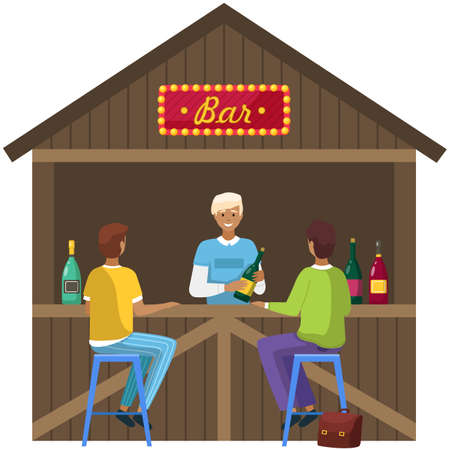 Drinking coffee and eating in street cafe. Friends meeting. Crowded outdoor restaurant or bar in cityのイラスト素材