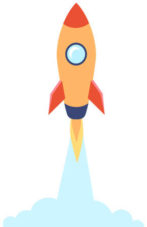 Rocket in flat style isolated on white. Space travel to the moon. Space ship launch business conceptのイラスト素材