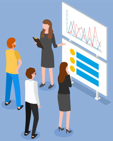 Business people working analyzing financial statistics. Woman teacher teaching statistical analysisのイラスト素材