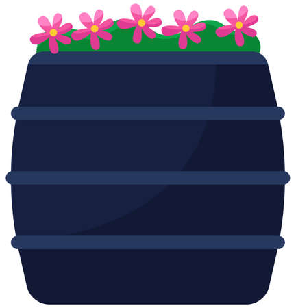 Flower bed for interior and exterior decoration. Plastic barrel with plants. Pot with flowersのイラスト素材