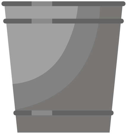 Large metal bucket without handle isolated on white Empty gray steel container vector illustrationのイラスト素材