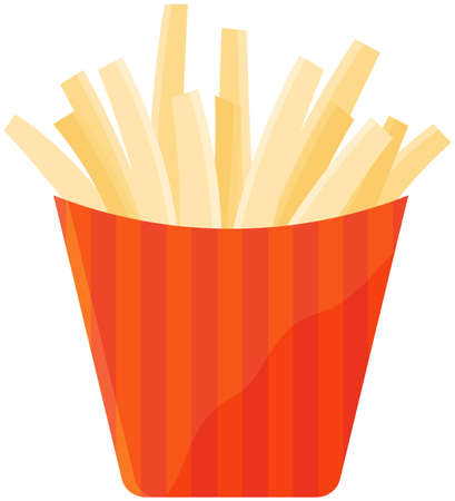 French fries in red striped paper Box. Fastfood vector design fried potatoes in oil, unhealthy mealのイラスト素材