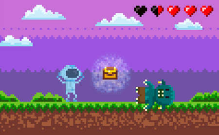 Cartoon character goes to zombie and kills. Monster attacks astronaut with incomplete healthのイラスト素材