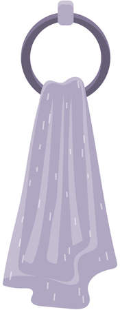 Bathroom towel isolated on white background. Bath accessories are hanging on a metal ringのイラスト素材