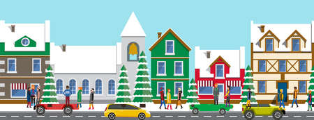 Modern car parking along town street in cartoon style. Vehicles car on city streetのイラスト素材